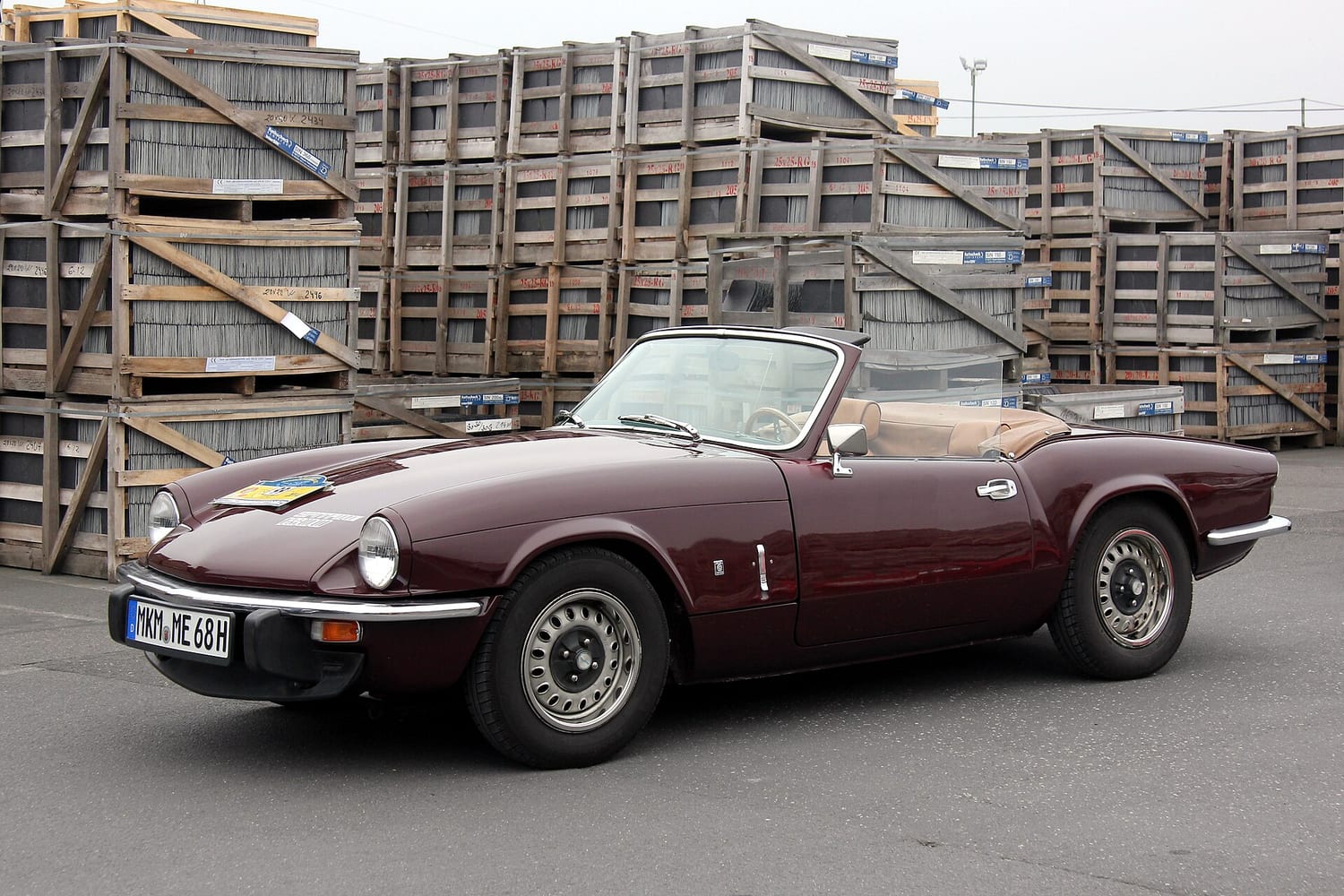 Dark red Triumph Spitfire 1500 (Mk 4) convertible