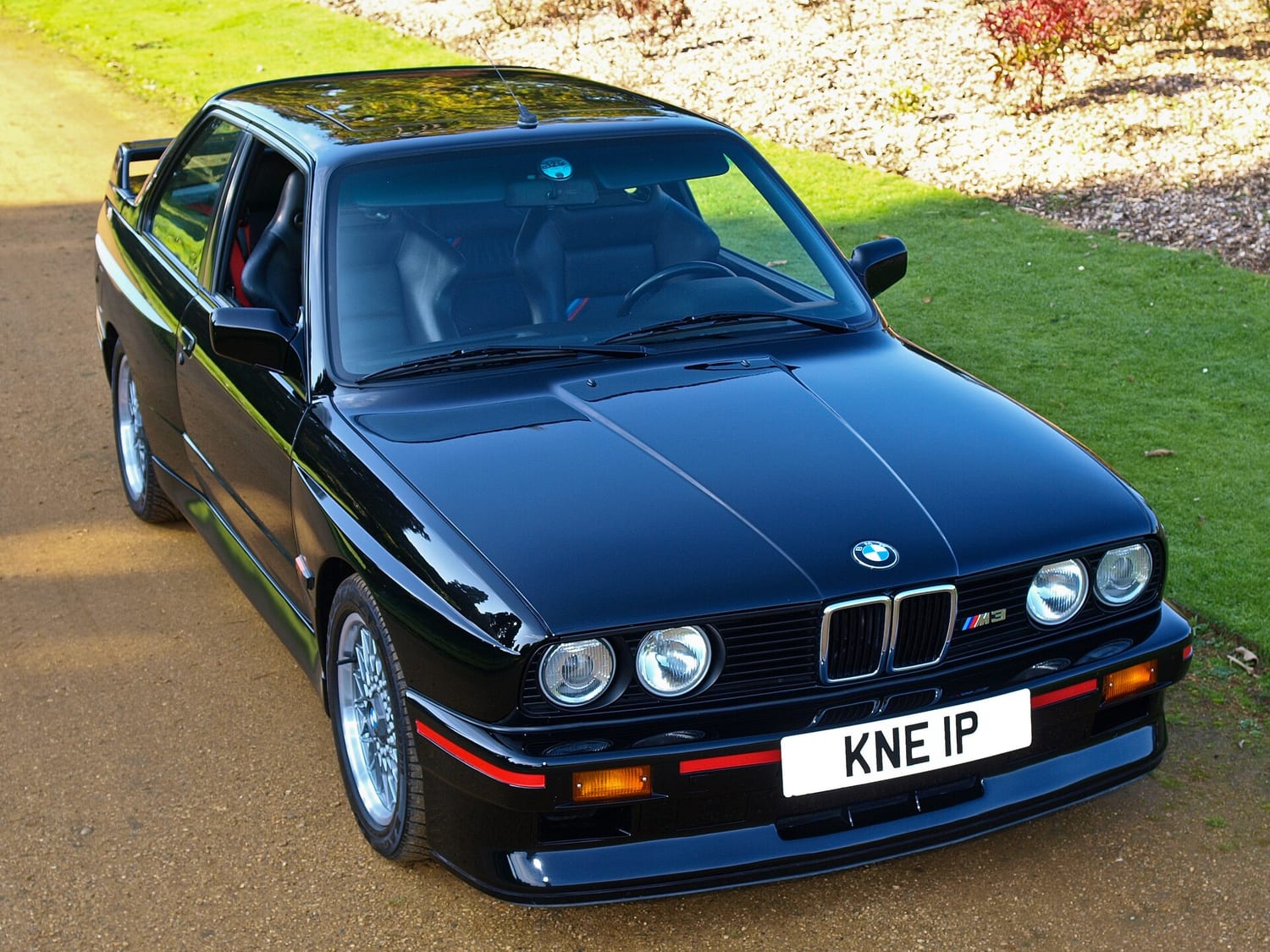 Black BMW M3 E30 Sport Evolution parked on grass